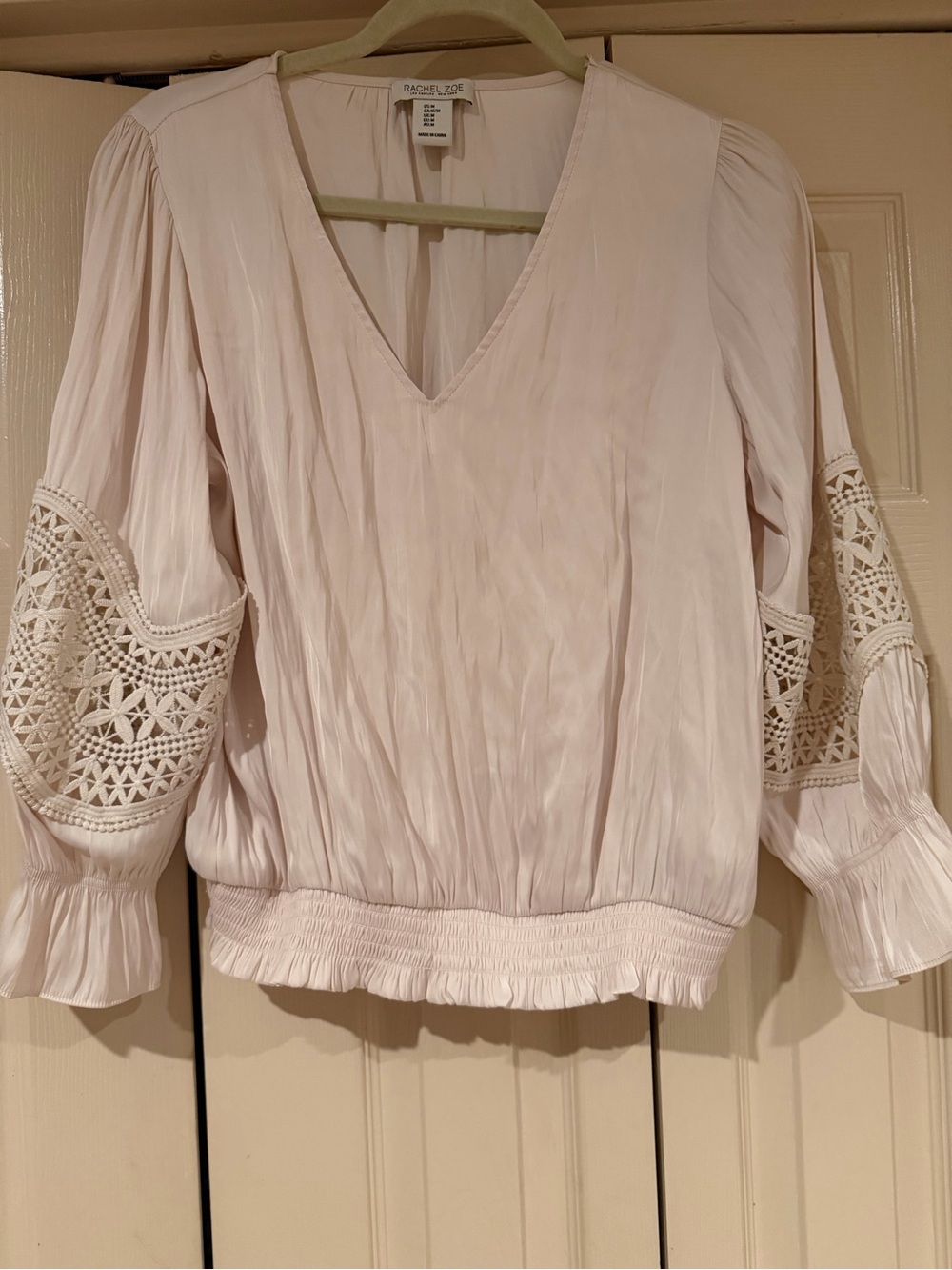 Rachel Zoe Light Cream V-Neck Crochet Sleeve Blouse